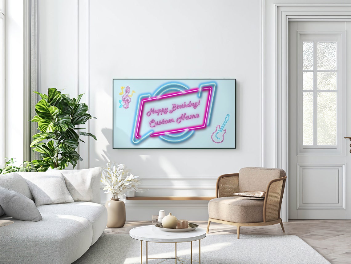 Neon Sign Happy Birthday Custom Name Music Party Retro Poster - Image 2