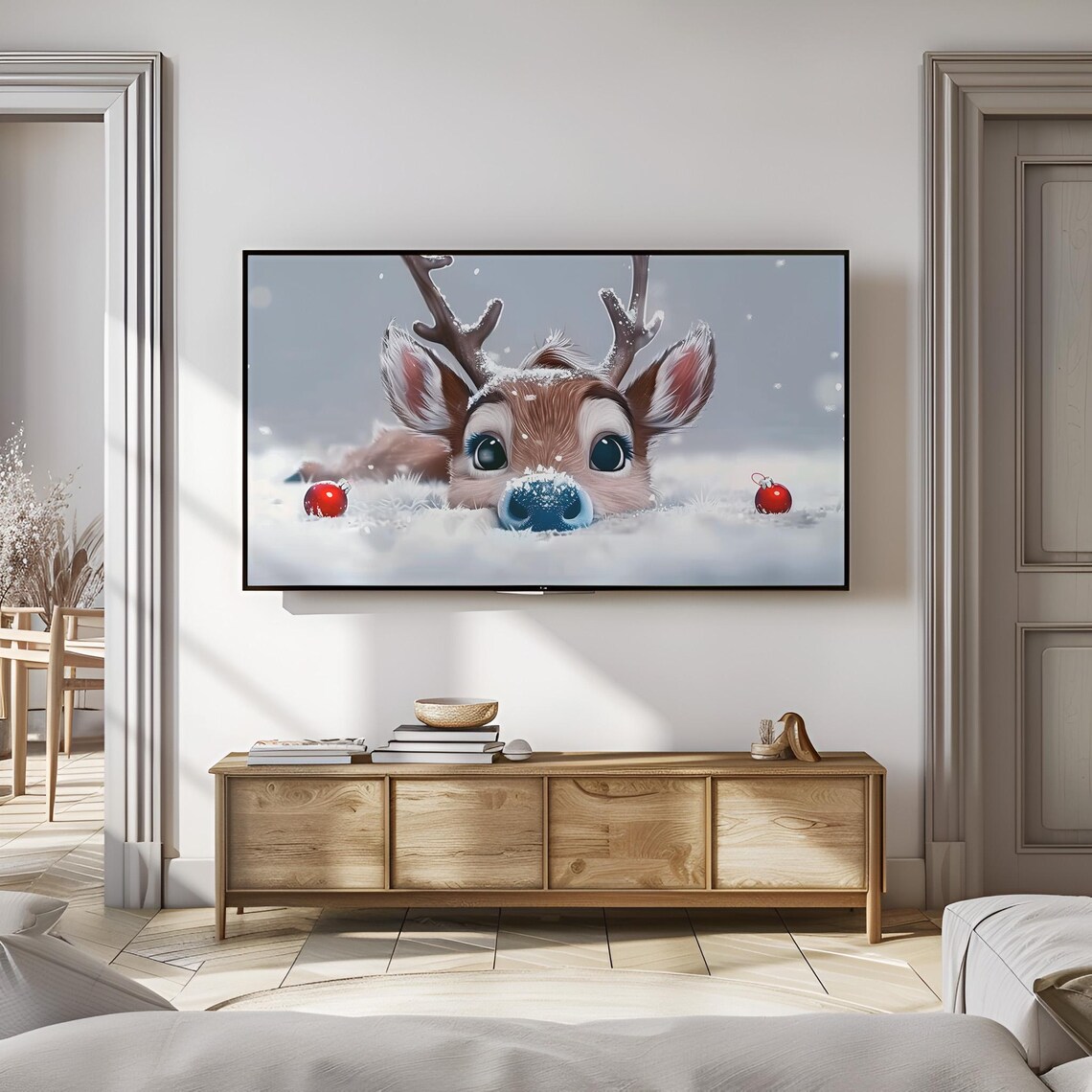 Red Nose Reindeer Frame Tv Art Rudolph Frame Tv Art Winter Reindeer Tv Art Snowy Rudolph Tv Art Christmas Frame Tv Art T785 - Image 3