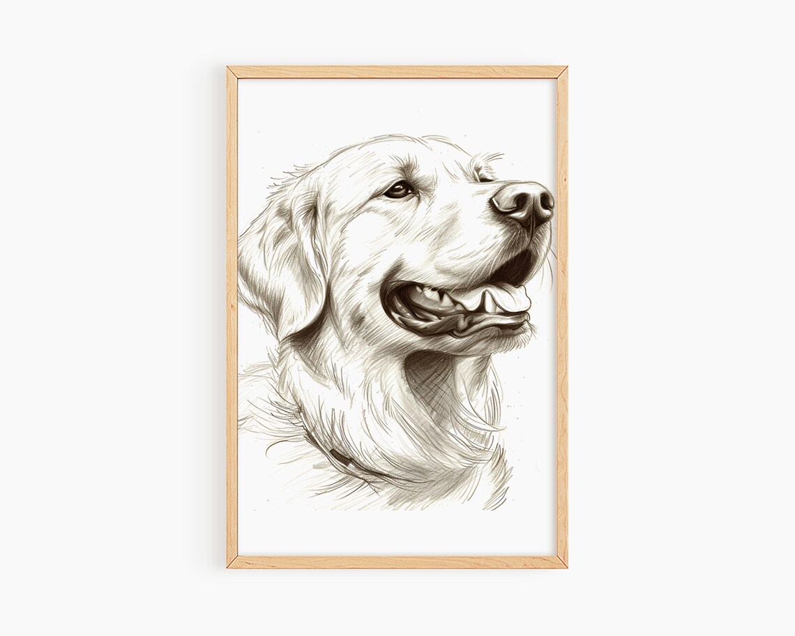 Happy Golden Retriever Pencil Sketch Portrait Dog Lover Poster