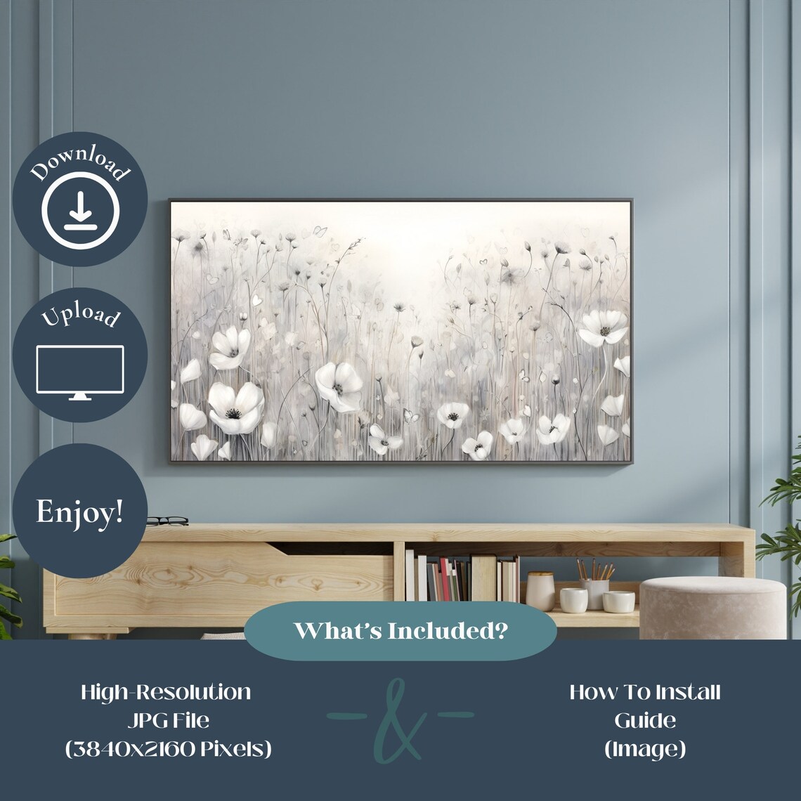 Neutral White Wildflower Meadow Warm Beige Farmhouse Painting Poster - Image 2