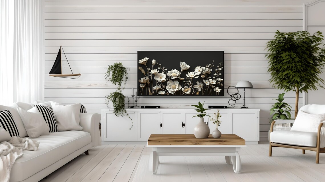 Dark Botanical White Wildflowers Moody Black Floral Wall Decor Poster - Image 2