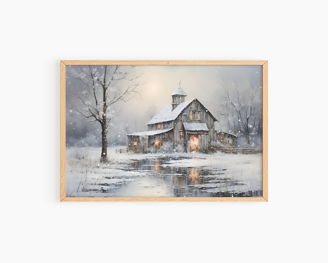 Rustic Winter Barn Vintage Farmhouse Art Print