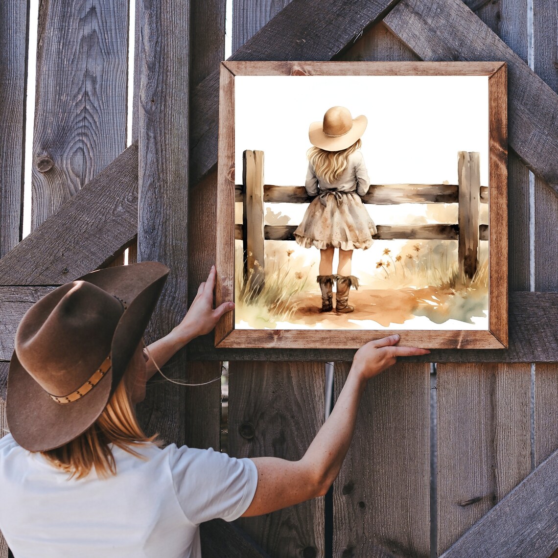 Cute Little Cowgirl Western Fence Watercolor Nursery Girl Poster - Image 2