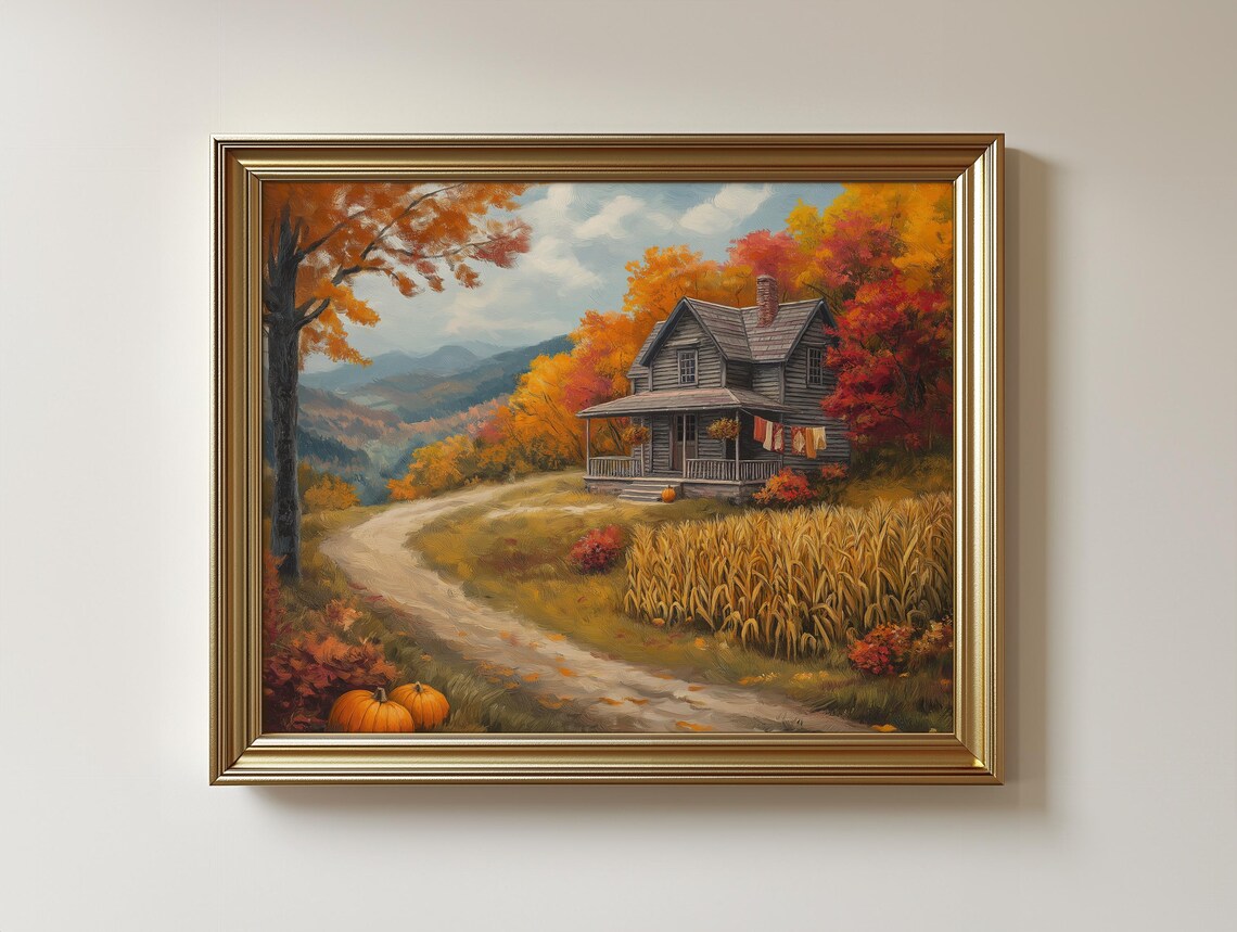 Appalachian Cottage Fall Landscape Art Print