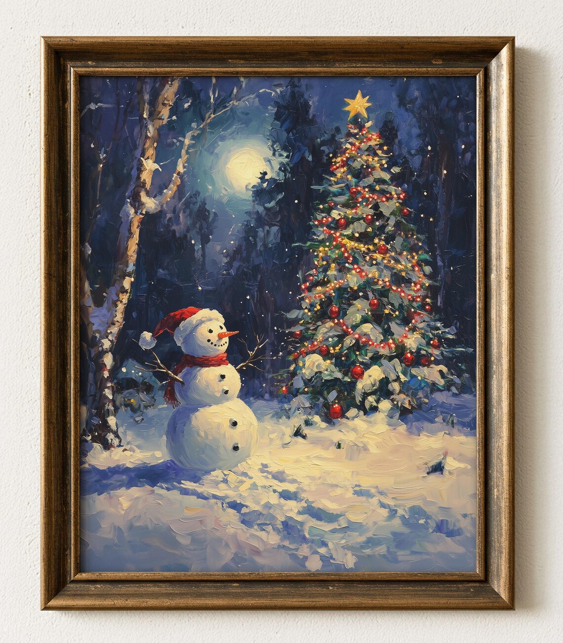 Christmas Snowman Vintage Winter Holiday Scene
