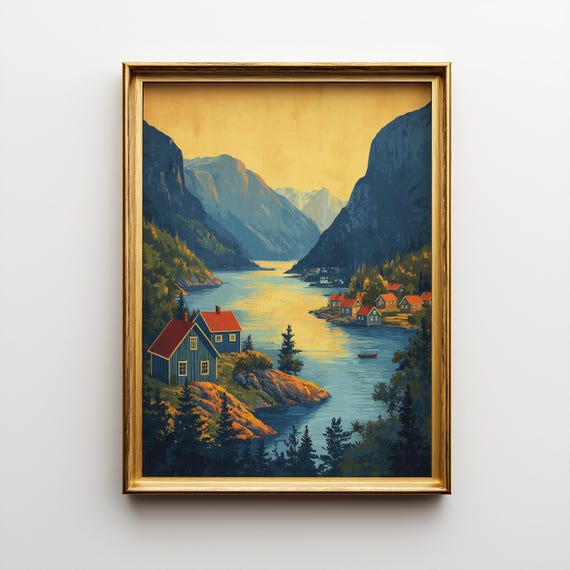 Vintage Norwegian Fjord Travel Poster Art Deco Landscape Print 149