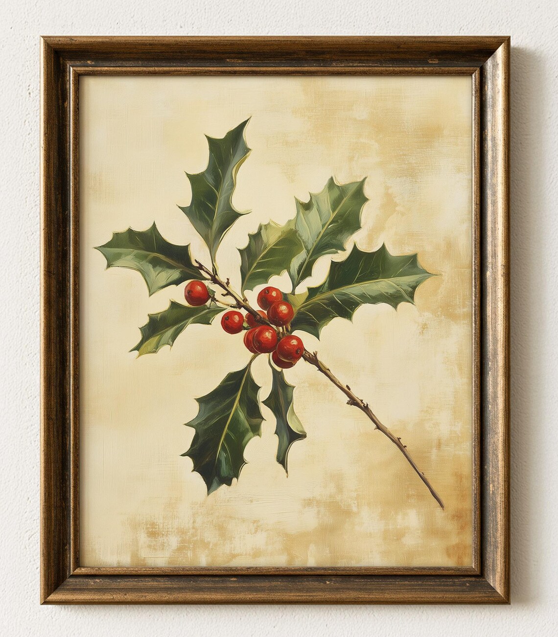 Christmas Holly Botanical Vintage Holiday Art Print