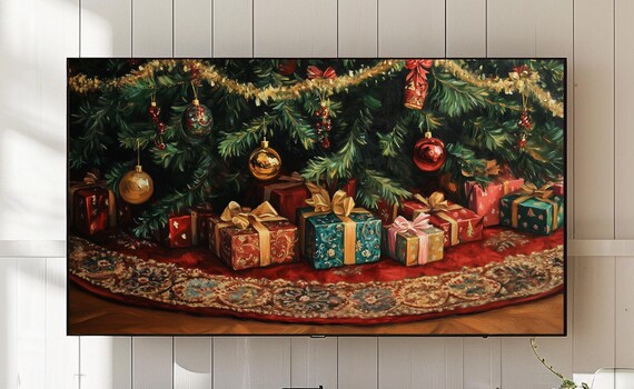 Christmas Tree With Gifts Cozy Vintage Holiday Painting Poster