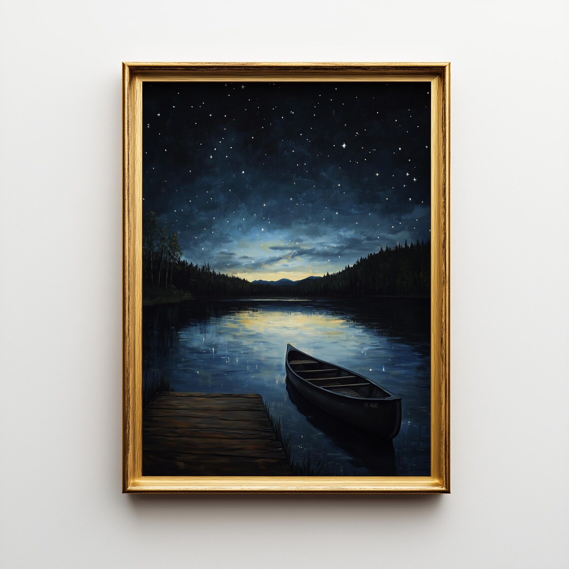 Starry Night Over Lake Adirondack Landscape