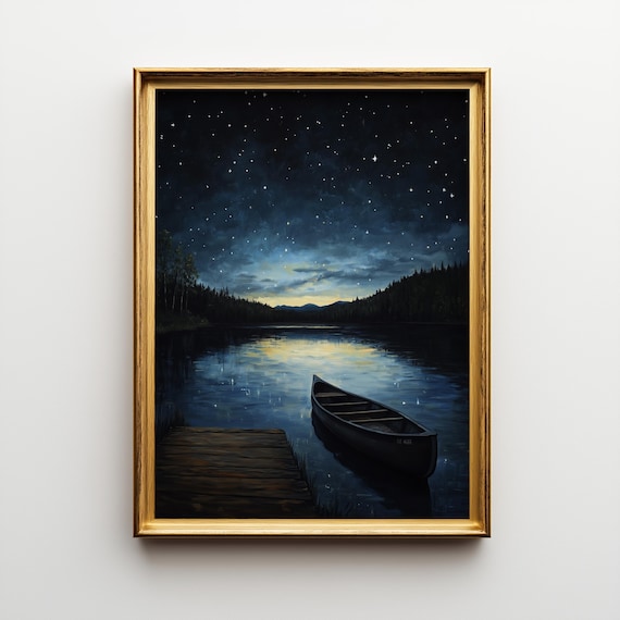 Starry Night Over Lake Adirondack Landscape