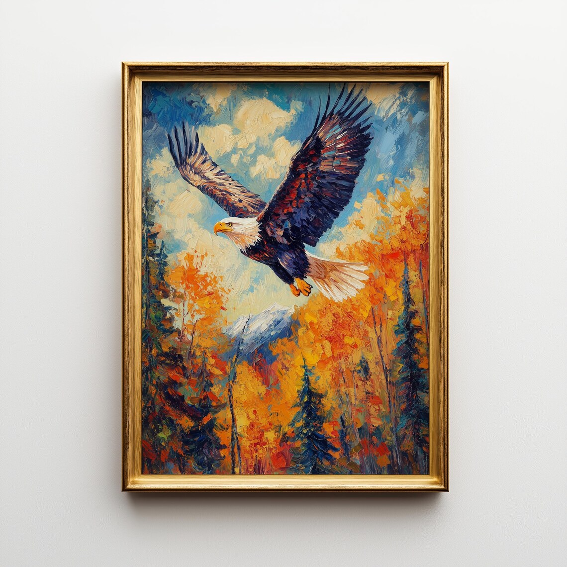 Bald Eagle Autumn Forest Painting Rustic Wildlife Art Print 341
