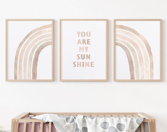 You Are My Sunshine Wall Art Kids Room Decor Rainbow Nursery Decor Rainbow Wall Decor Girls Bedroom Decor Neutral Nursery Prints