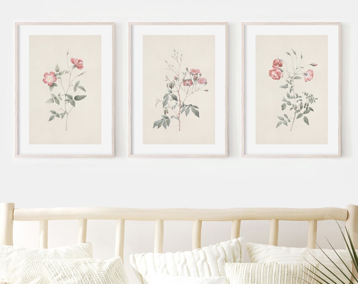 Antique Flower Art Print Set, Vintage Botanical Decor