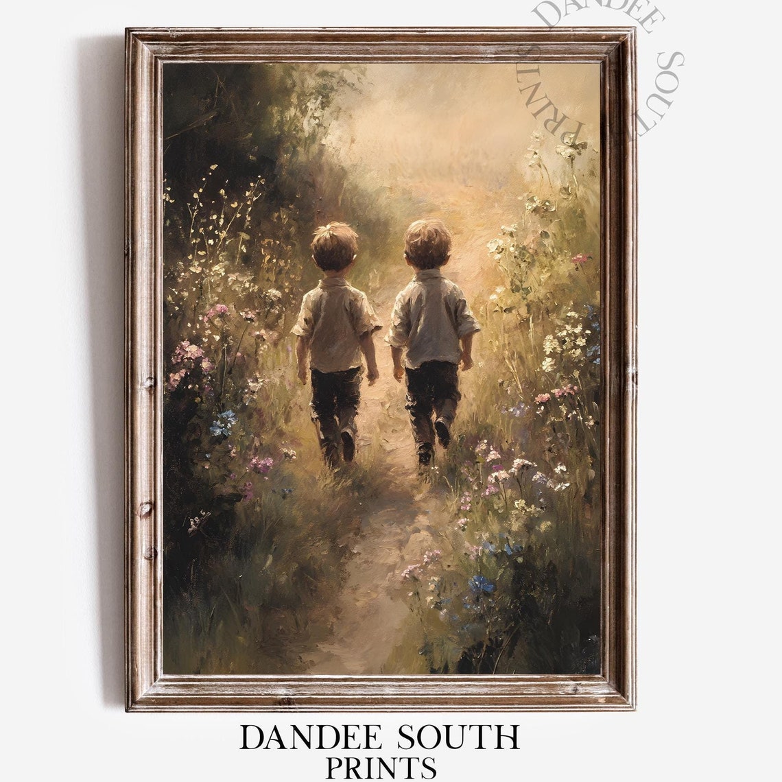 Two Brothers Country Path Wildflower Vintage Oil Painting Poster
