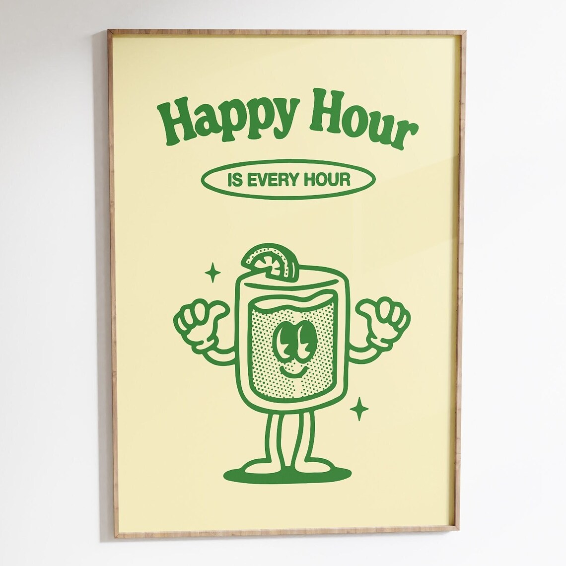 Happy Hour Retro Quote Poster, Bar Decor