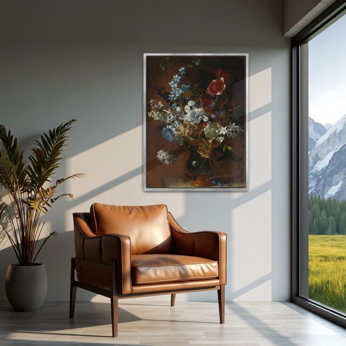 Dutch Floral Still Life With Blue and Red Blooms in Vase Poster - Image 2