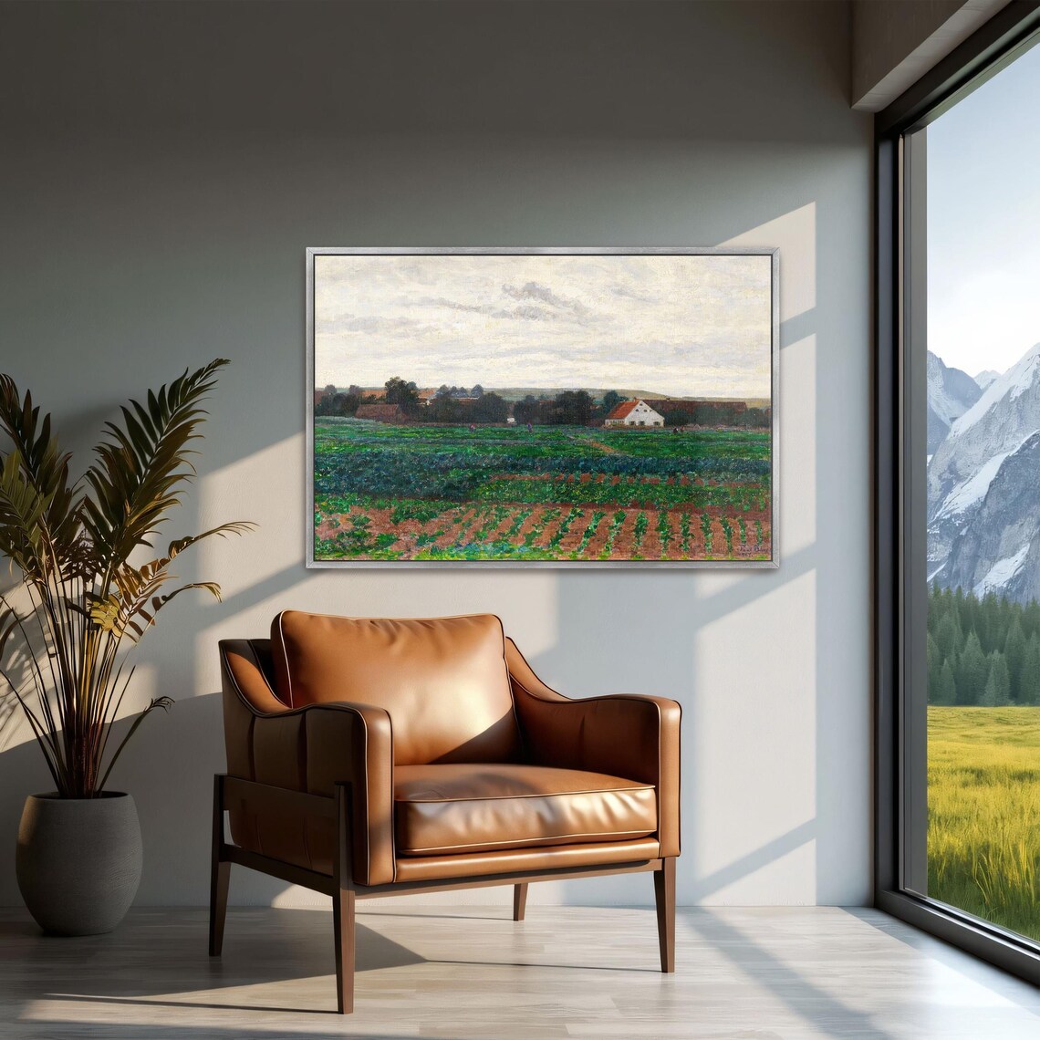Farmhouse On The Edge Of Green Fields Under A Cloudy Sky Poster - Image 2