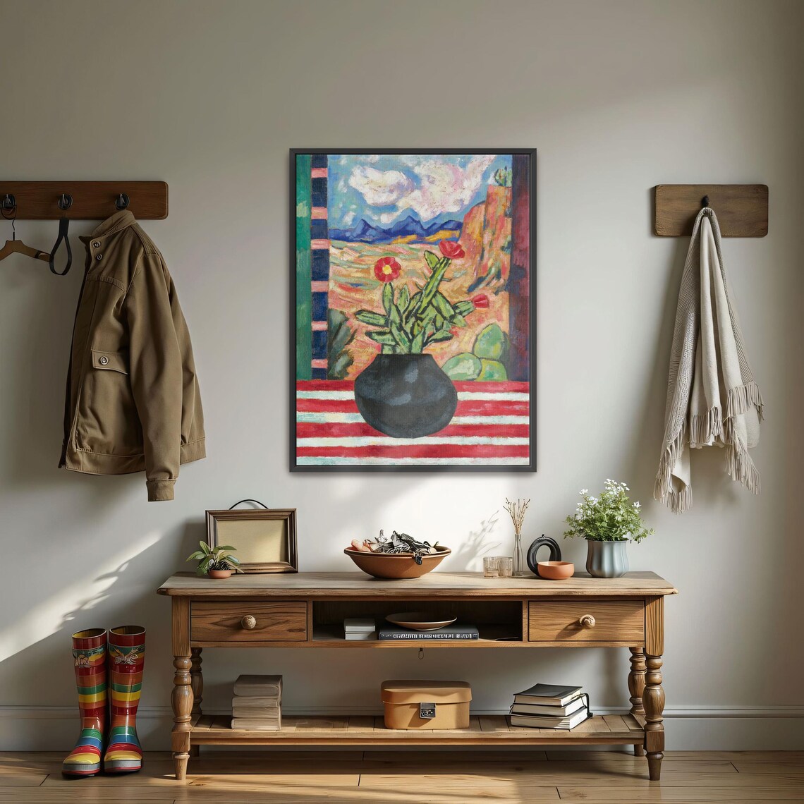 Blooming Cactus in a Black Pot Southwest Desert Vintage Art Print - Image 3