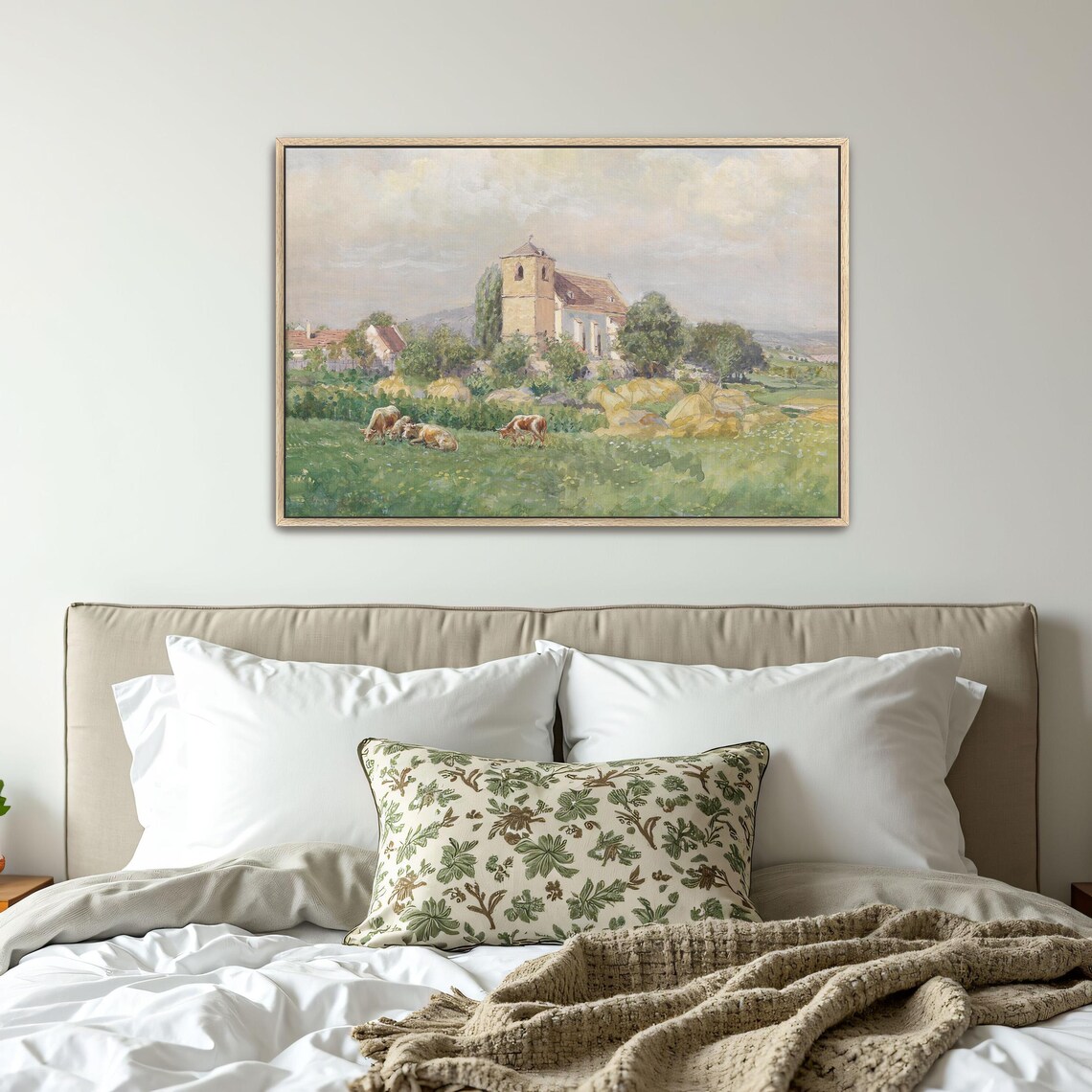 Village Church with Grazing Cows Pastoral Watercolor Scene Poster - Image 5