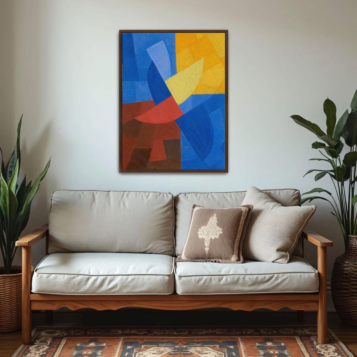 Framed Print Of Abstract Geometric Painting Geometric Print Blue And Yellow Entryway Artwork Minimalist Oil Painting - Image 5