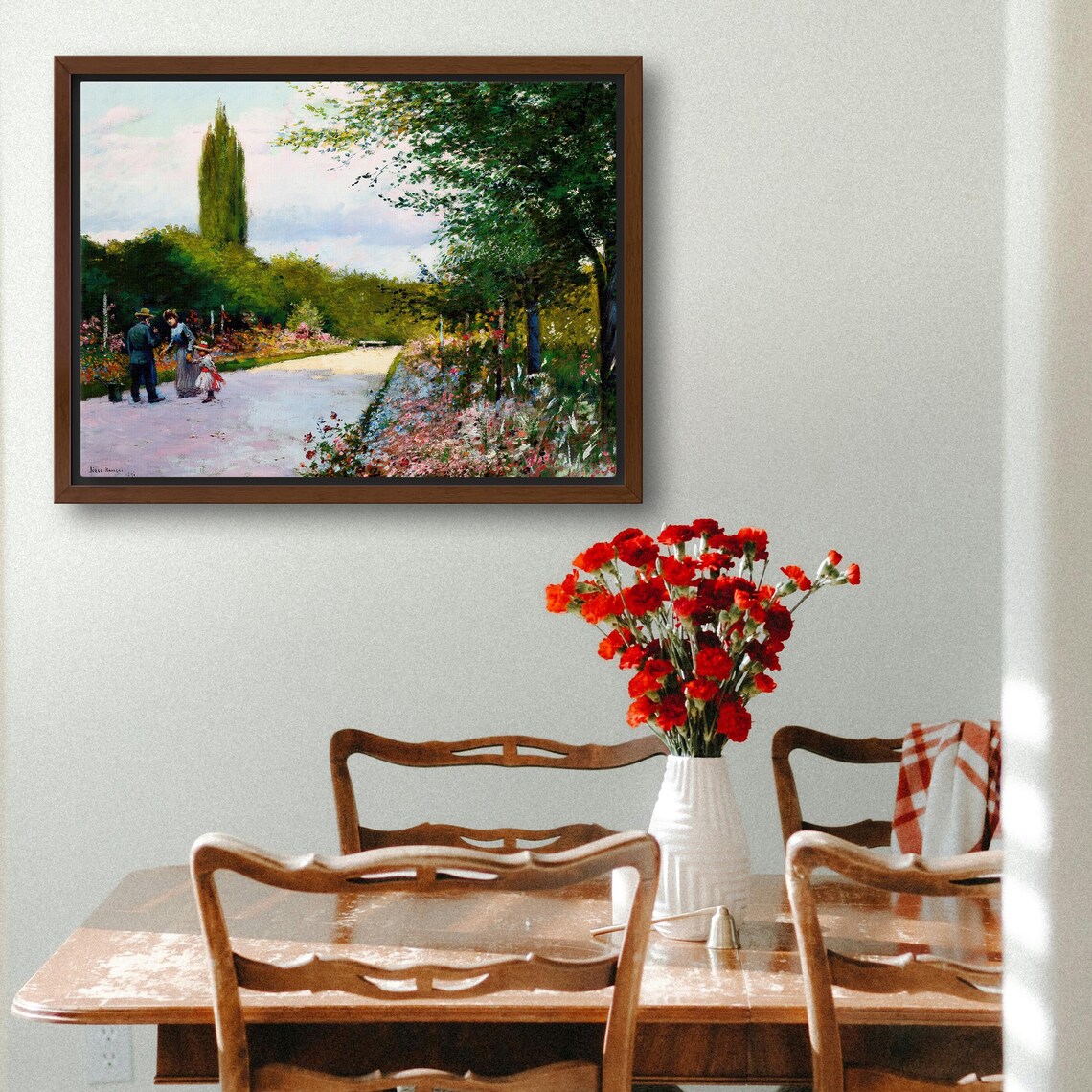 Family Strolling a Flower Garden Path Impressionist Oil Poster - Image 3