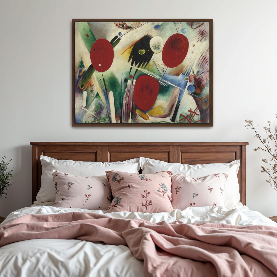 Framed Wall Art Of Abstract Art With Red Circles Geometric Wall Art Red And White Living Room Art Minimalist Oil Painting - Image 5
