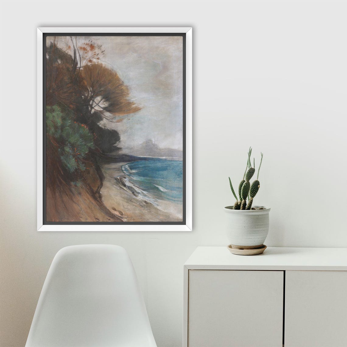 Windswept Pines Above a Turquoise Coastal Cove Seascape Poster - Image 2