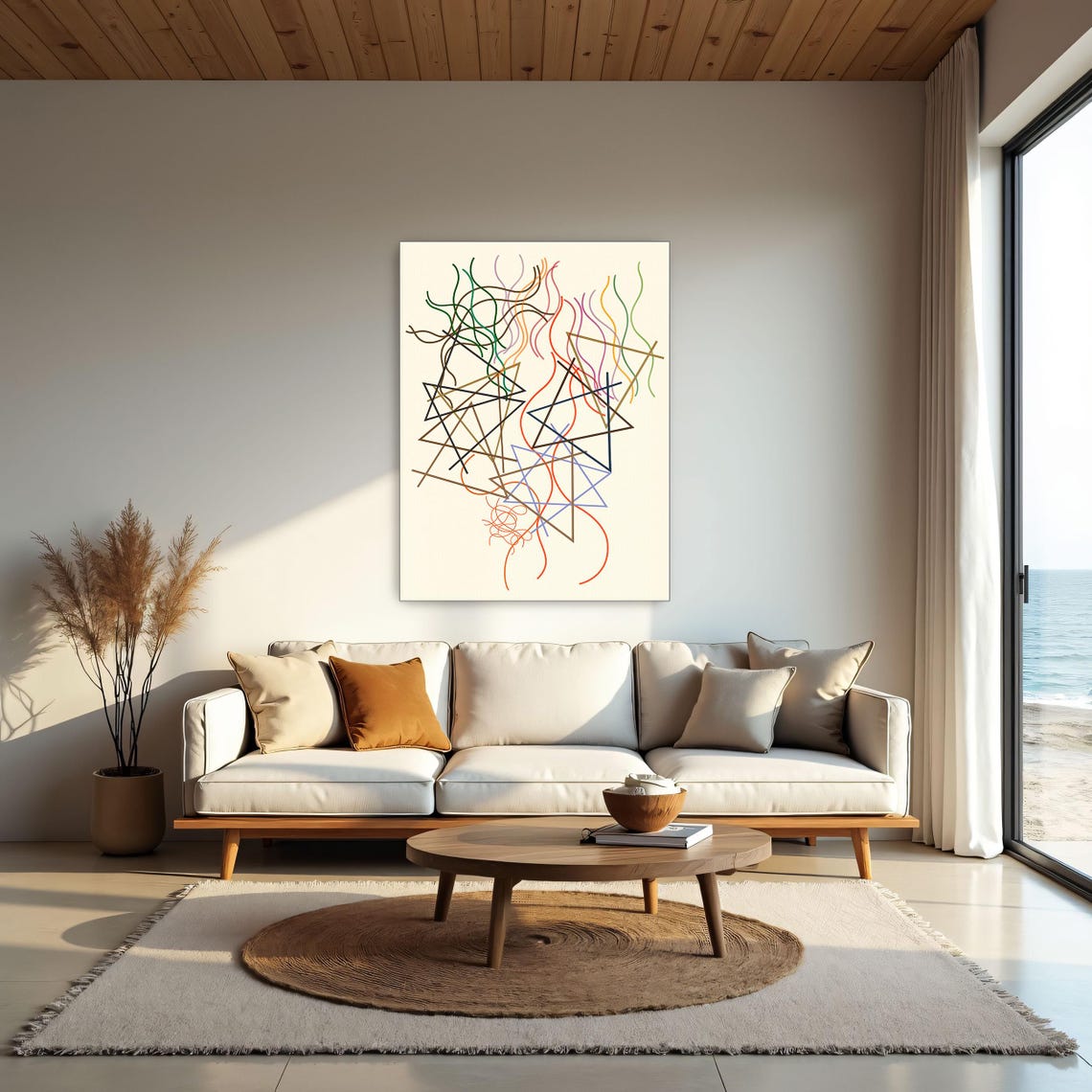 Abstract Line Art with Triangles and Flowing Curves Drawing Poster - Image 2