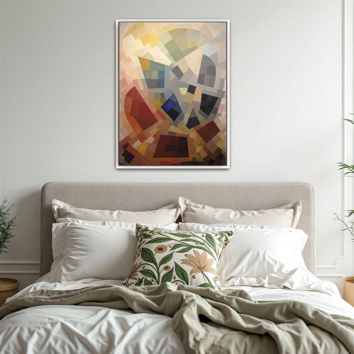 Framed Wall Art Of Abstract Geometric Art With Various Colors Geometric Fine Art Print Beige And Gray Bedroom Art Geometric Decor - Image 3
