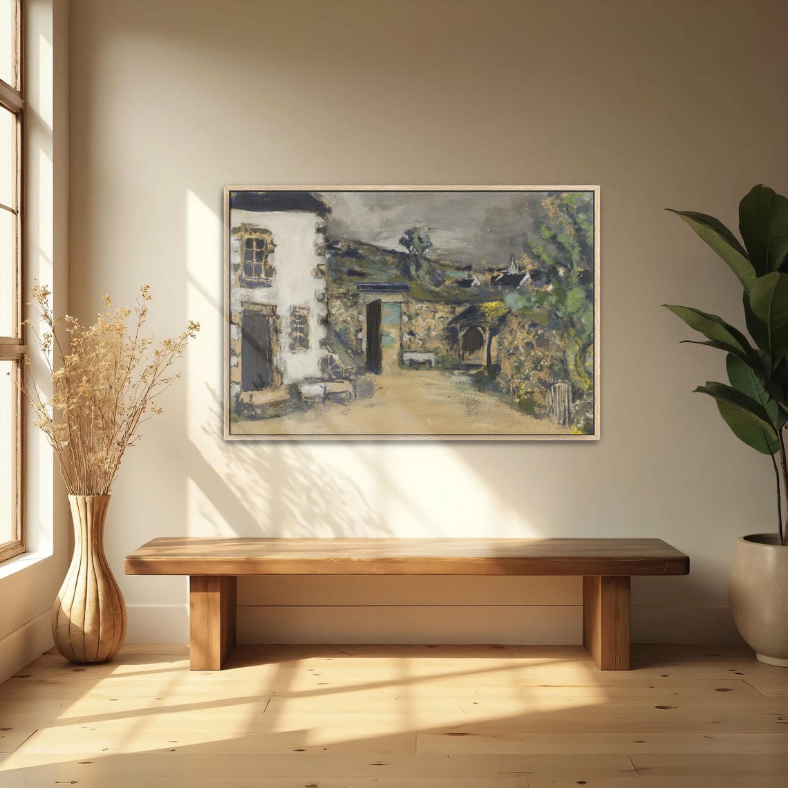 Stone Farmhouse Courtyard Rustic Pastel Village Landscape Poster - Image 5