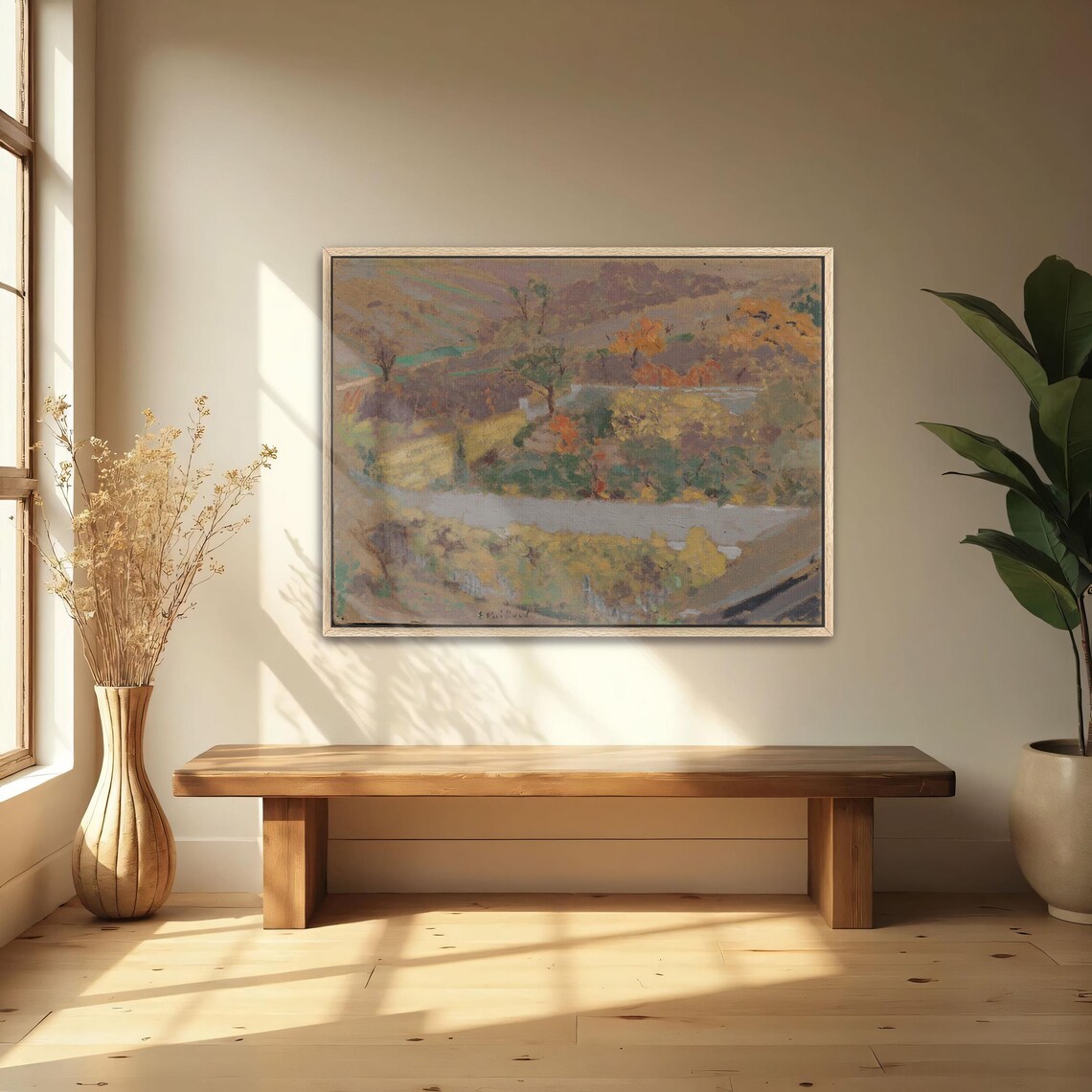 Large Framed Print Of A Landscape Painting With Trees Landscape Print Green And Brown Living Room Art Boho Artwork - Image 4