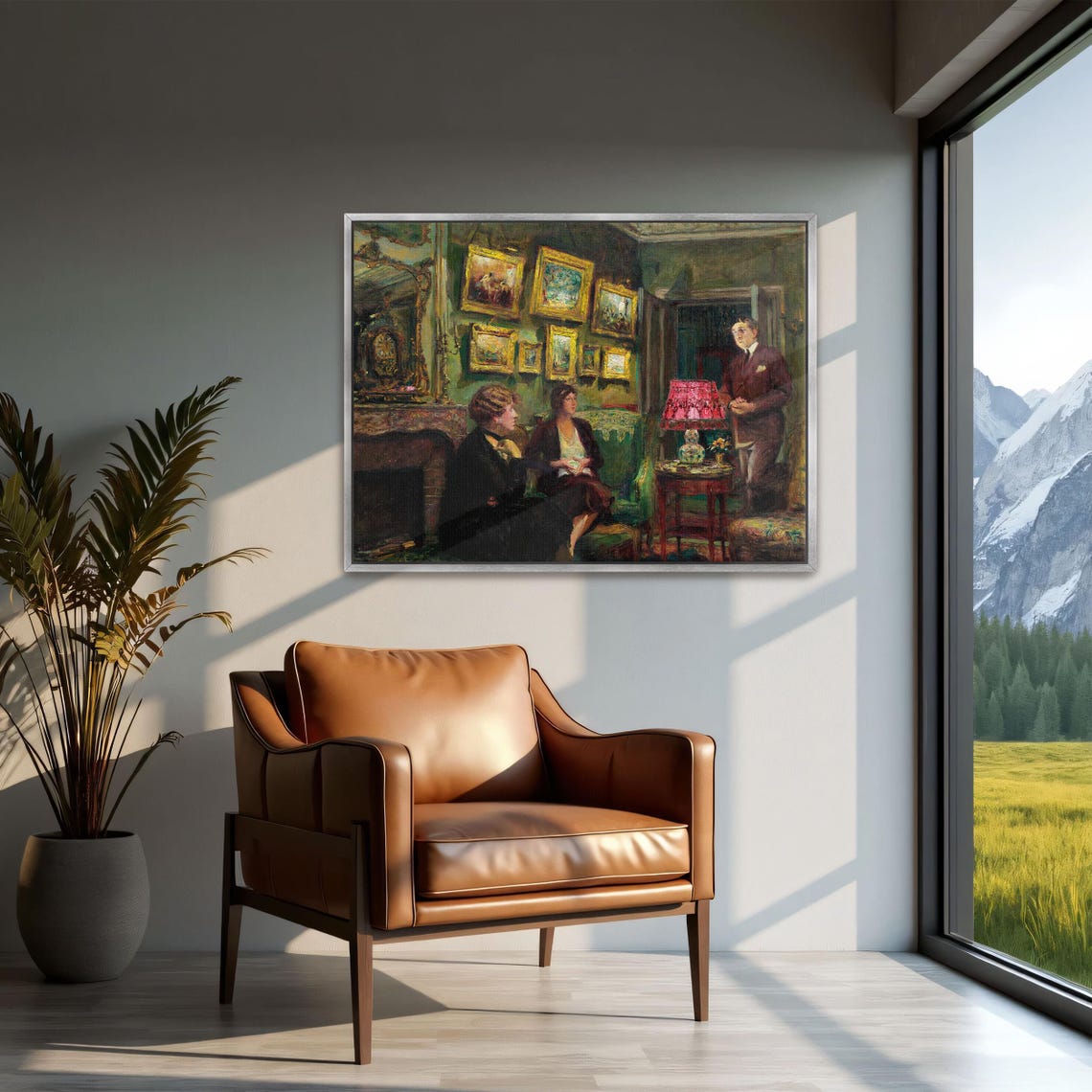 Elegant Art Salon Interior With Three Figures And Gilt Frames Poster - Image 2
