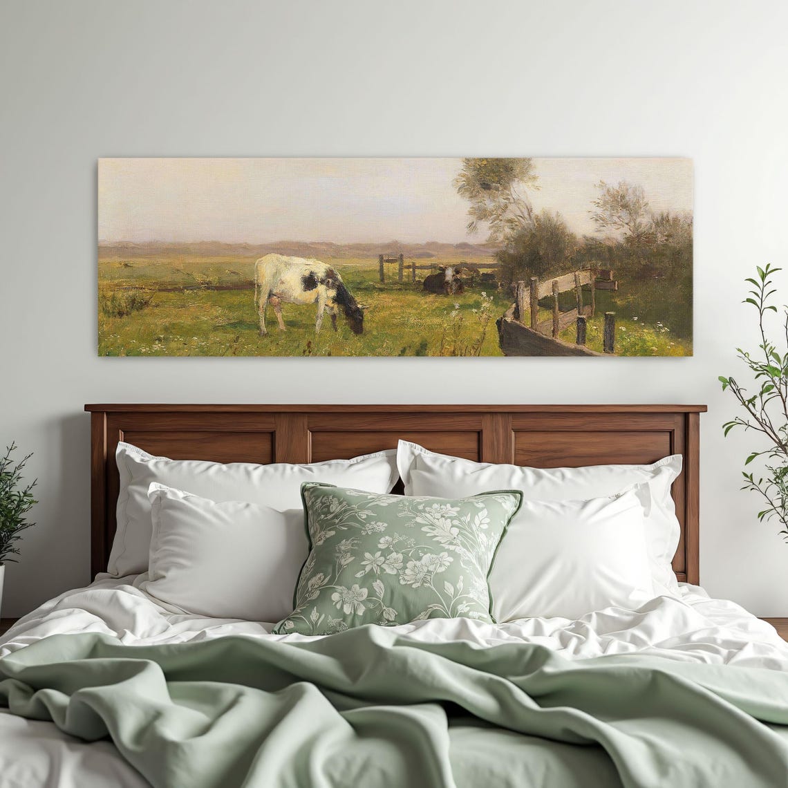 Cows Grazing in a Sunny Meadow With Rustic Wooden Fences Poster - Image 2