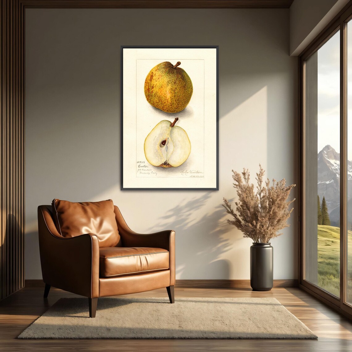 Russet Pear Whole And Halved Antique Fruit Watercolor Study Art Poster - Image 3