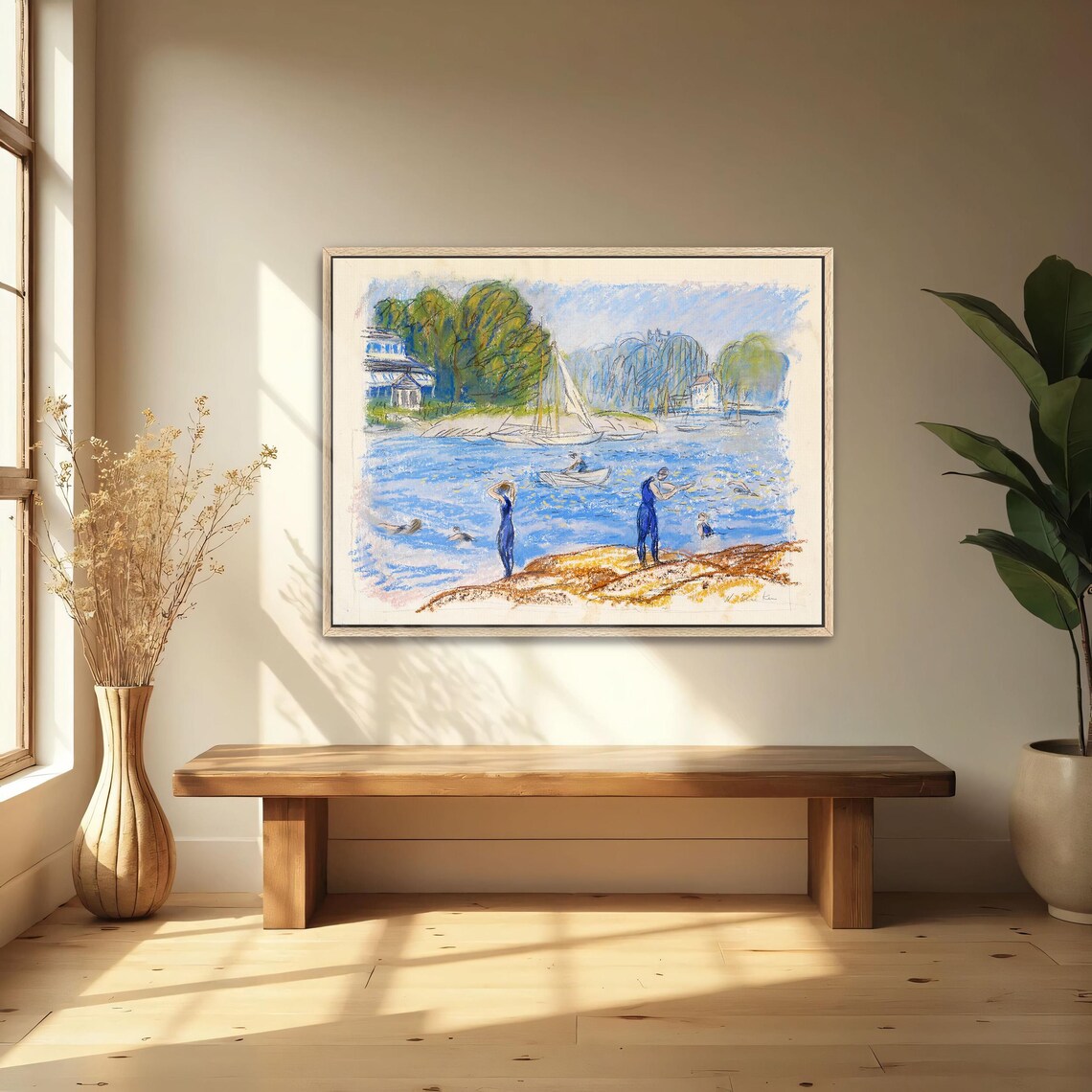 Bathers On A Beach With Sailboats Vintage Pastel Painting Poster - Image 4
