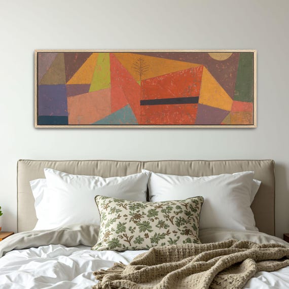 Abstract Geometric Composition With Tree Panoramic Wall Art Horizontal Framed Art Above Bed Wall Art Bedroom And Living Room Art Wide
