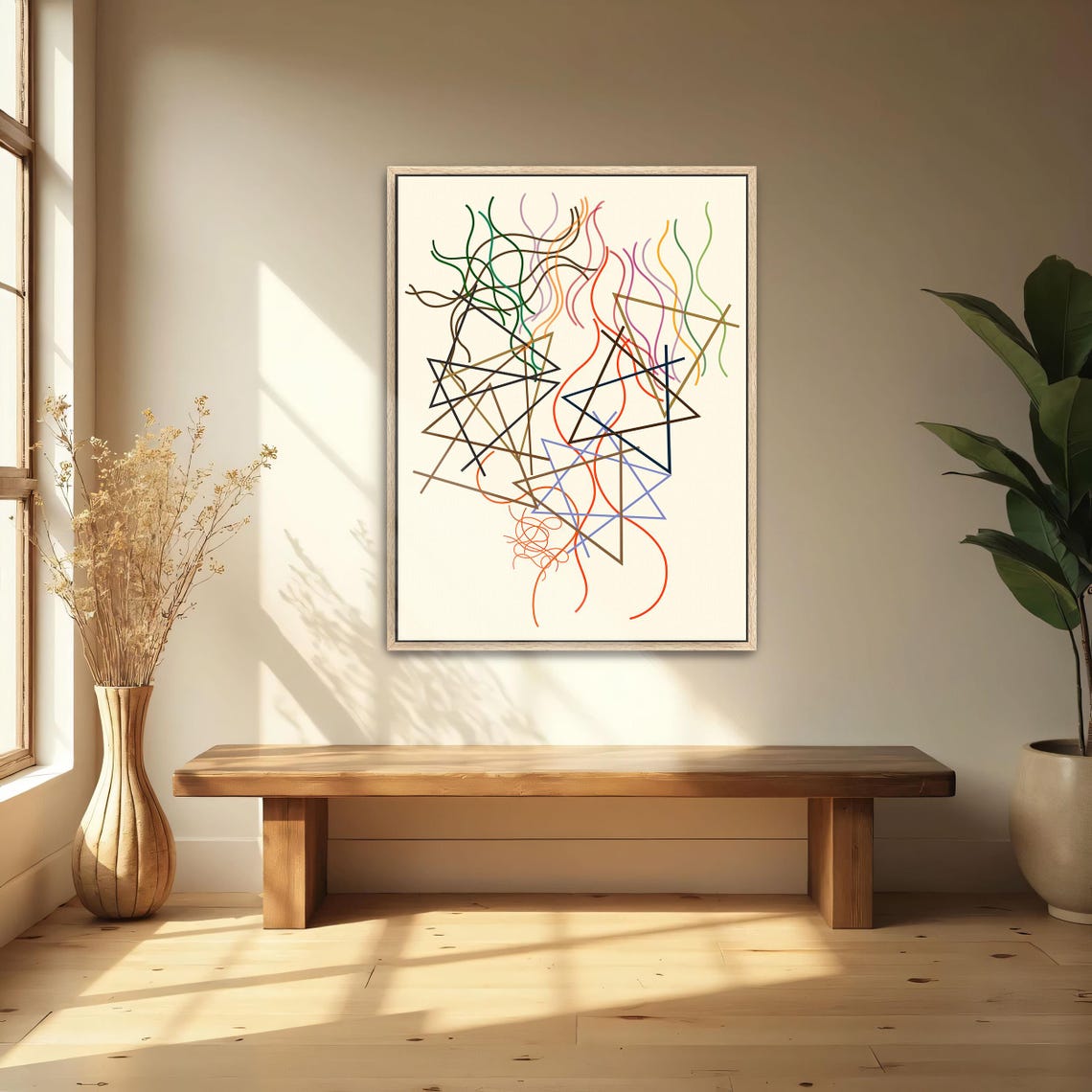Framed Wall Art Of Abstract Art With Lines And Triangles Geometric Wall Art Brown And Red Living Room Art Contemporary Illustration - Image 5