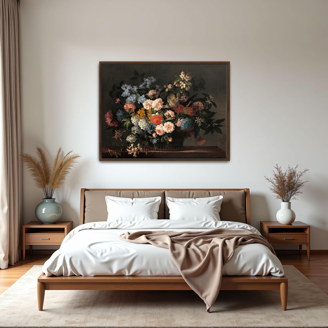 Dutch Master Style Basket Of Mixed Flowers On Dark Ground Poster - Image 5