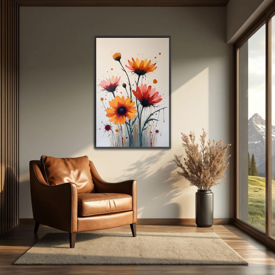 Orange and Red Wildflowers with Splatter Background Floral Poster - Image 3