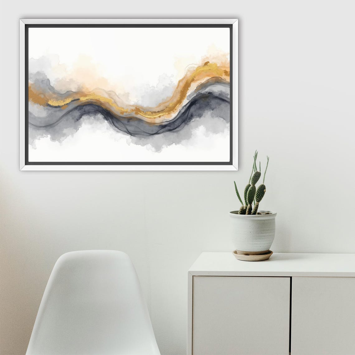 Looping Gold Glitter Arc Over Indigo Grey Watercolor Wash Poster - Image 2