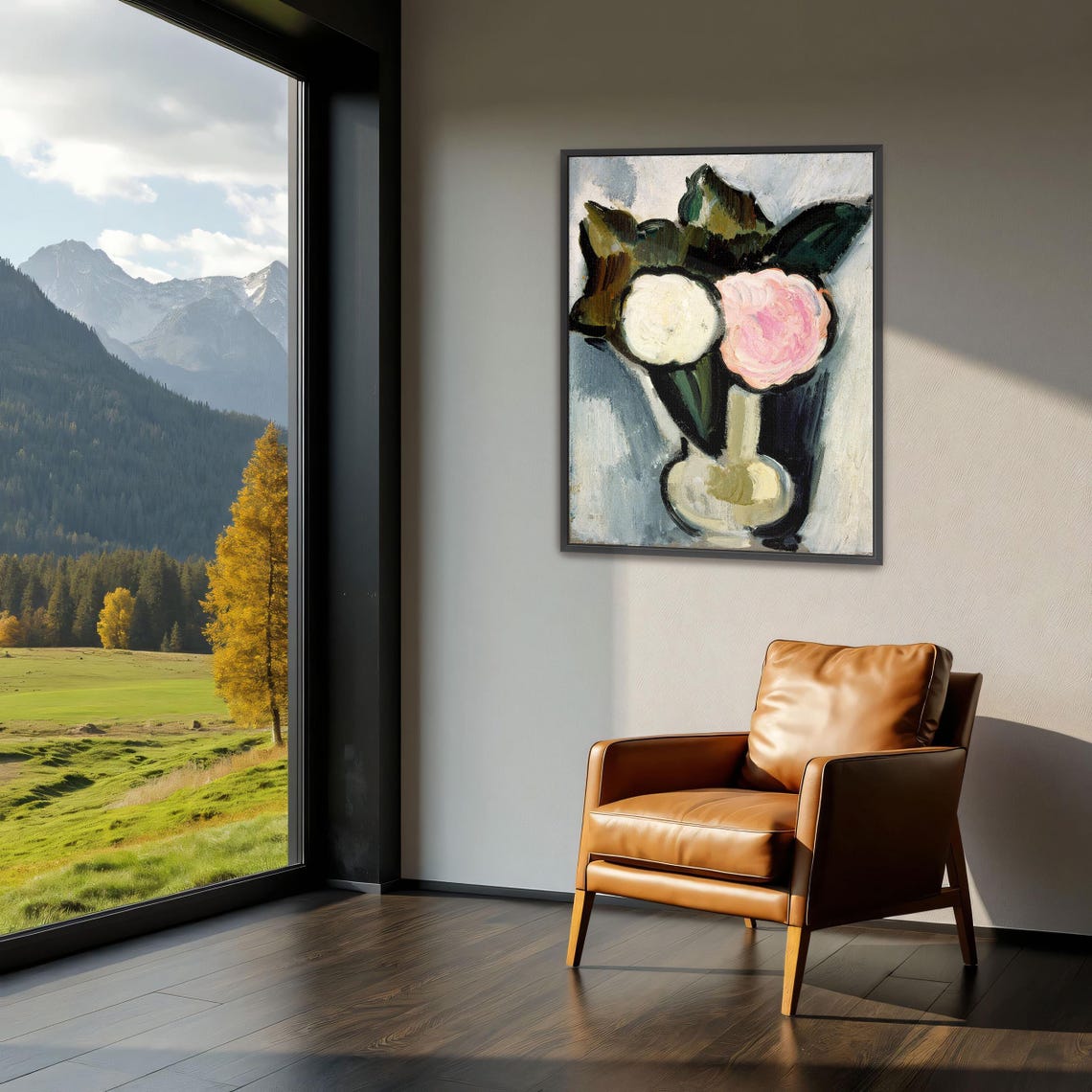 Framed Wall Art Of White And Pink Flowers In A Vase Floral Fine Art Print White And Green Entryway Artwork Bohemian Oil Painting - Image 3
