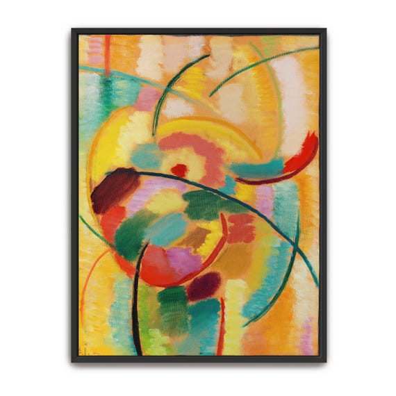 Large Framed Print Of Abstract Art With Colorful Shapes Geometric Wall Art Yellow And Green Entryway Art Print Abstract Art