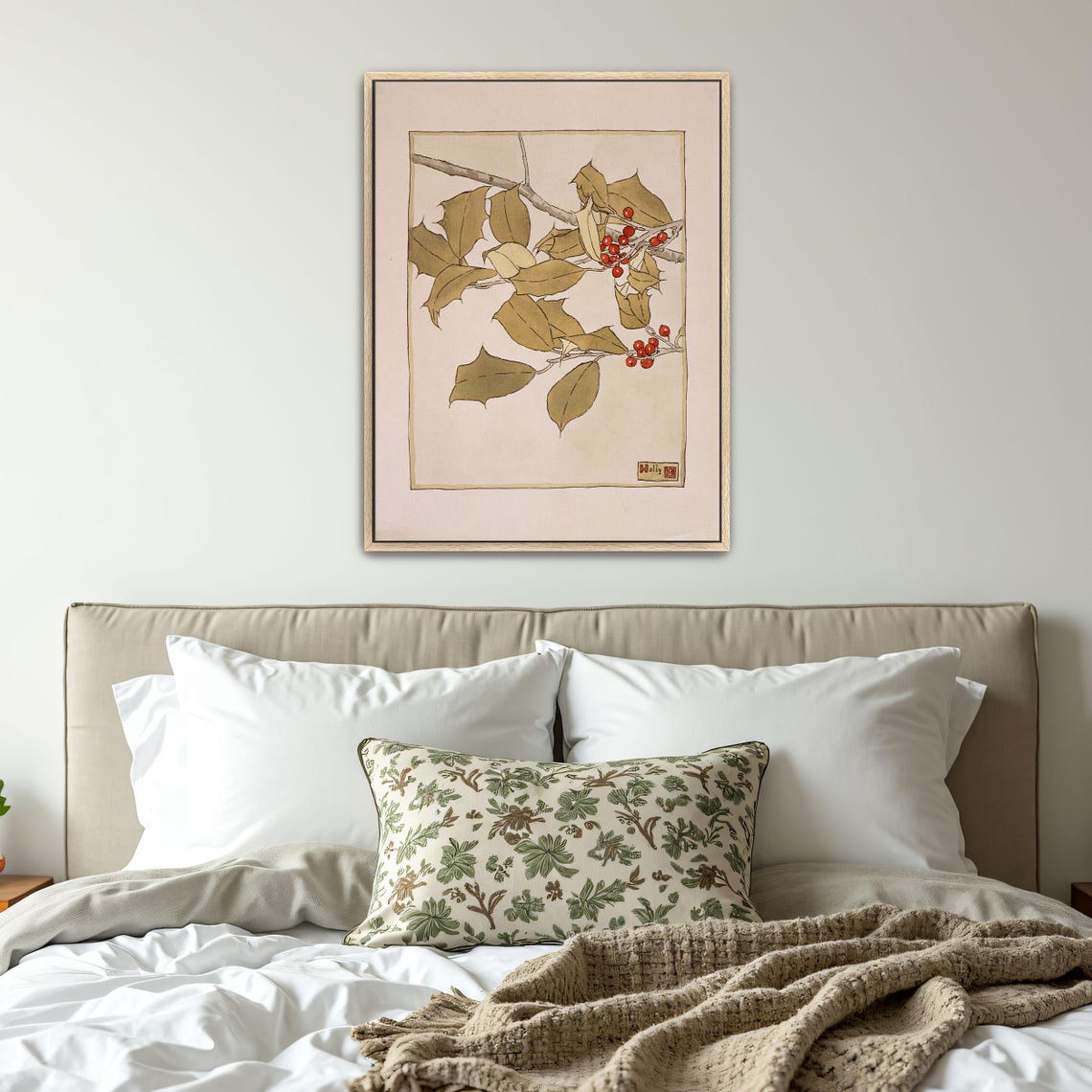 Holly Branch with Red Berries Japanese Style Botanical Poster - Image 5