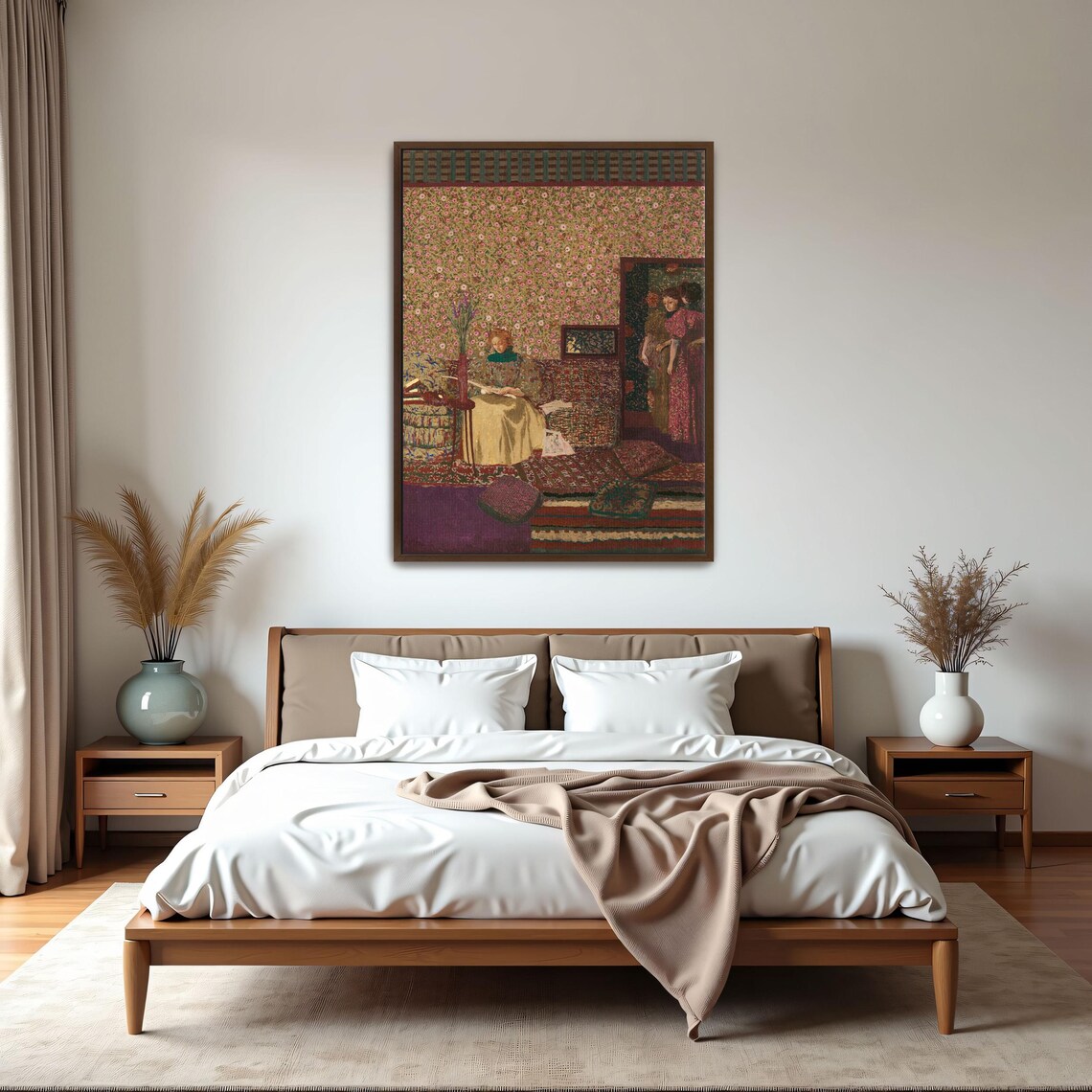 Woman Reading Amid Floral Wallpaper In A Patterned Interior Poster - Image 5