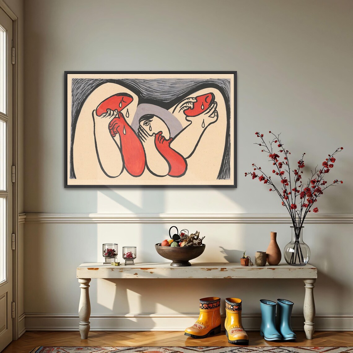 Art Deco Illustration Of Two Crying Women Red And Black Poster - Image 3