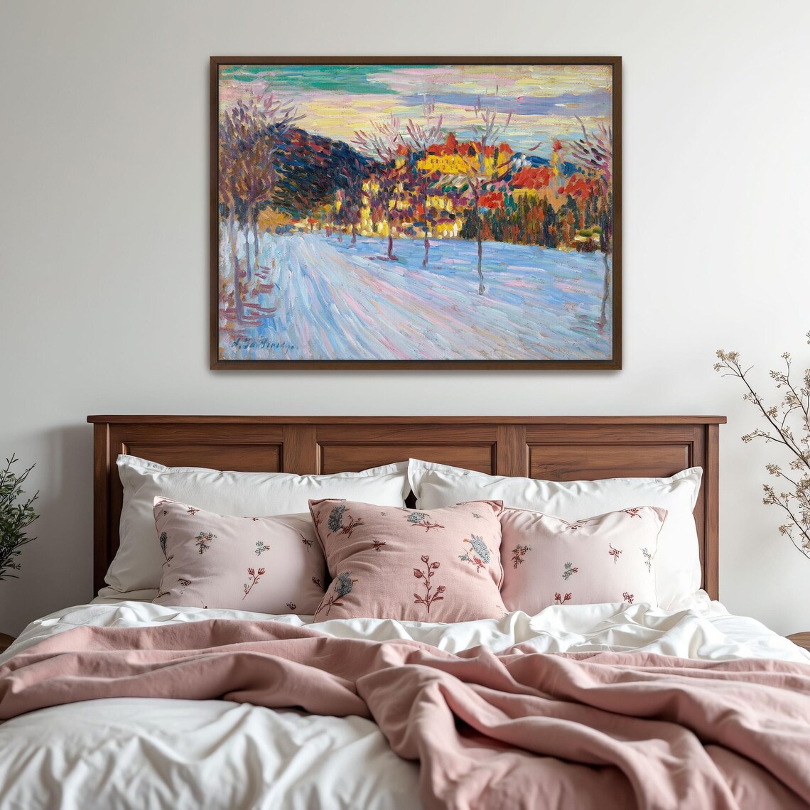 Colorful Impressionist Painting Of A Snowy Village At Dusk Poster - Image 5