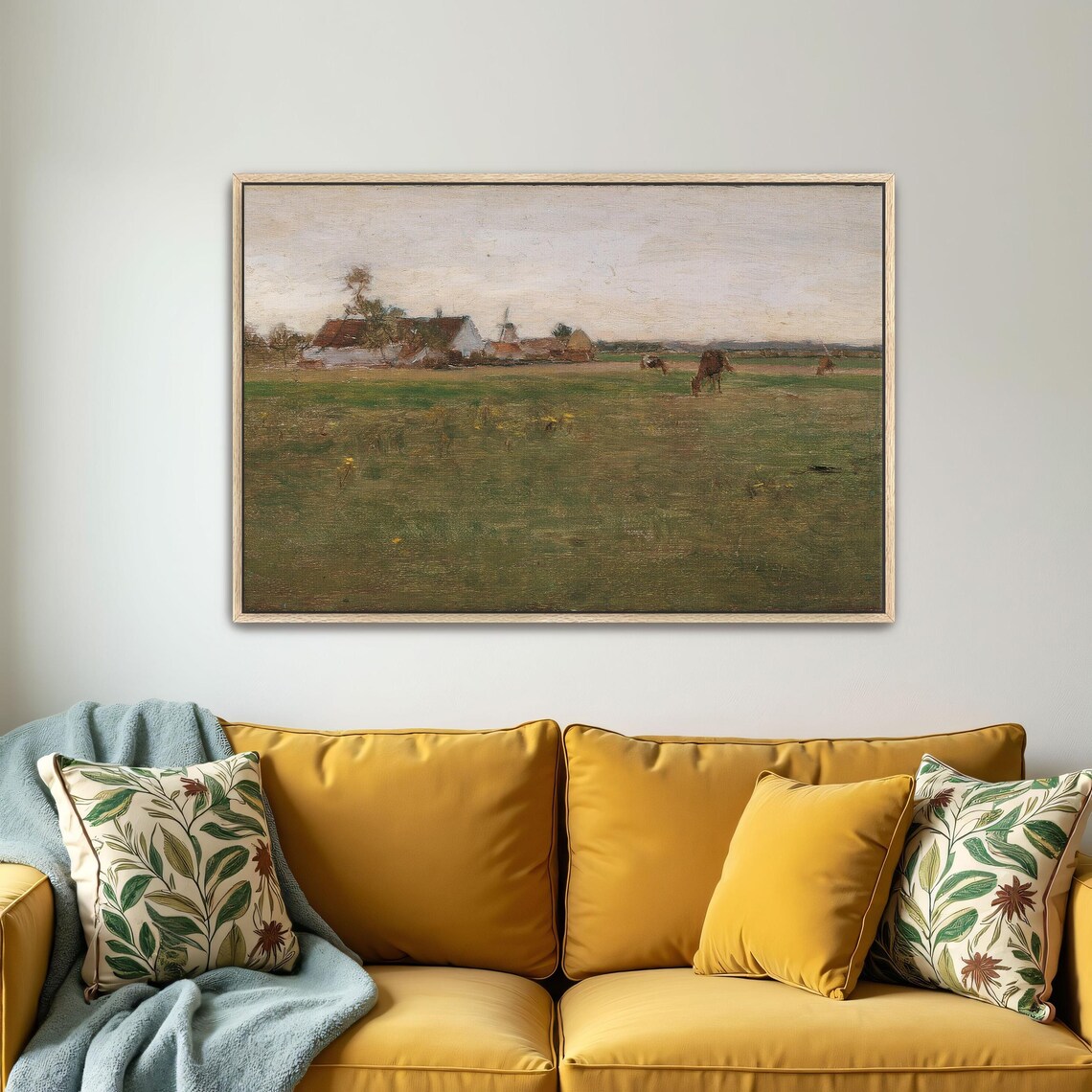 Farmhouse With Windmill in an Open Field Vintage Landscape Art Print - Image 4