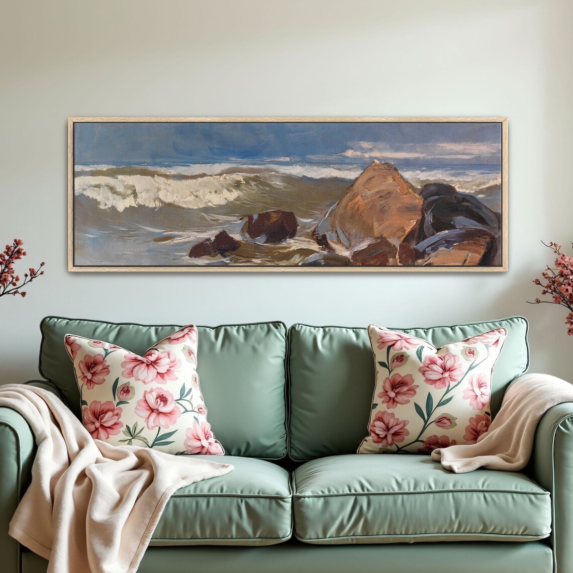 Stormy Seascape With Crashing Waves On A Rocky Shore Panoramic Poster - Image 5