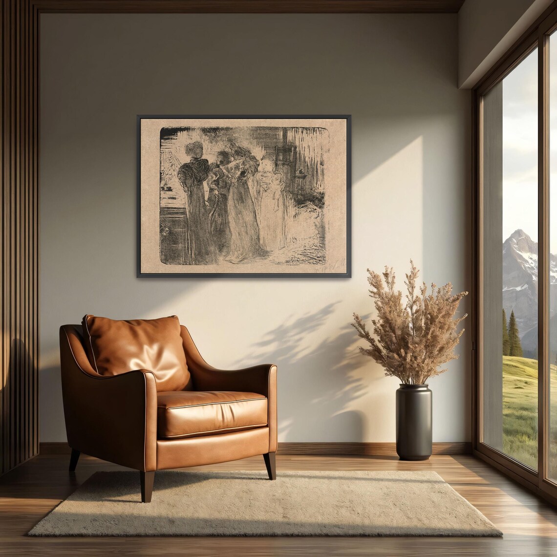 Monochrome Vintage Sketch Of Three Women In An Interior Poster - Image 3