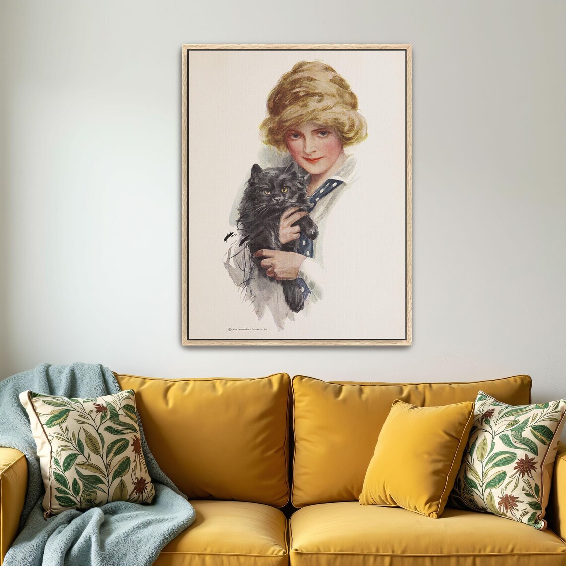 Vintage Illustration Of A Woman Holding A Fluffy Black Cat Print - Image 4